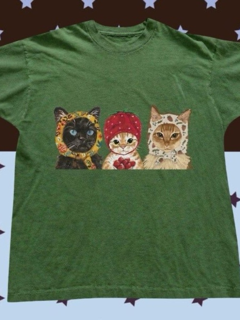 Three Cats Graphic Tee Forest Green Unisex